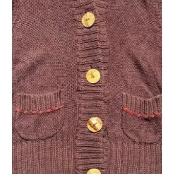 Fossil brown sweater. Has big oversized buttons Hoodie. 2 pockets sz large wool - Picture 3 of 7